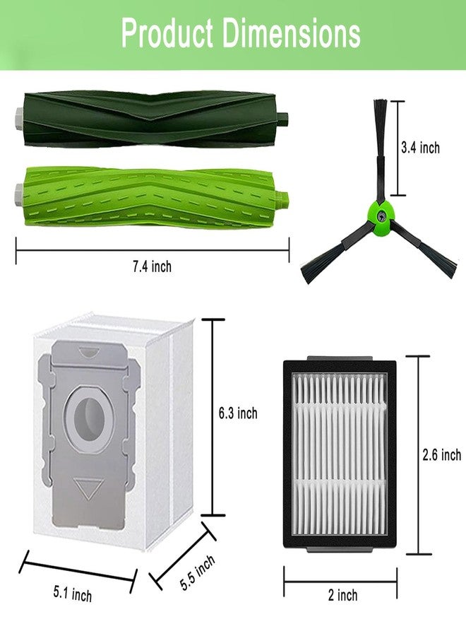 قطع غيار لروبوت التنظيف iRobot Roomba E5 E6 E7 i2 i3 i3+i4 i4+ i5 i5+ i6 i6+ i7 i7+ i8 i8+/Plus i1 E ij Series، تتضمن: مجموعة واحدة من فرش التنظيف الدوارة متعددة الأسطح، 4 أكياس للمكنسة الكهربائية، 4 فلاتر، 4 فرش جانبية. - Image 4